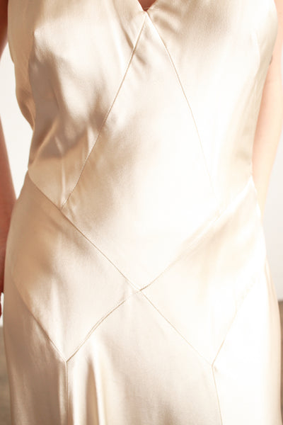 1990s Stone Silk Satin Bias Halter Gown