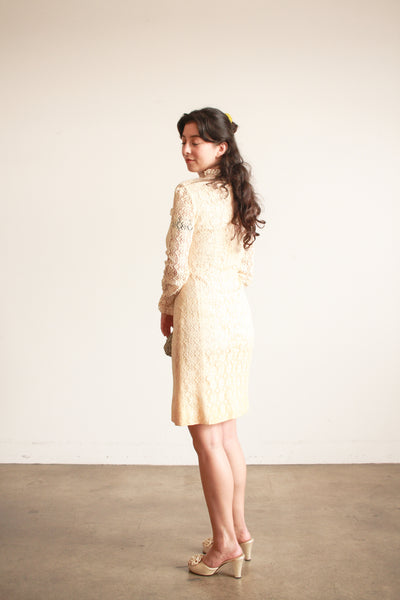 1960s Cream Lace Long Sleeve Midi Dress