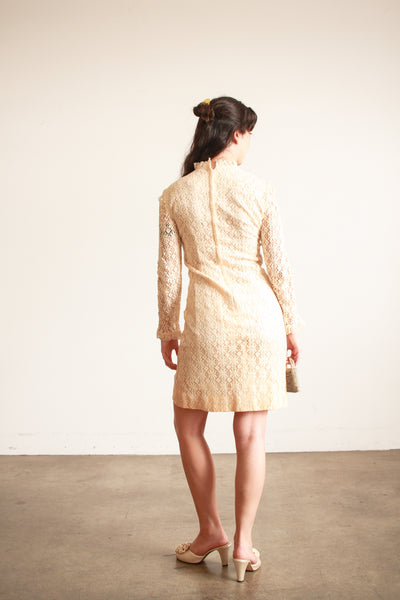 1960s Cream Lace Long Sleeve Midi Dress