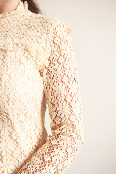 1960s Cream Lace Long Sleeve Midi Dress
