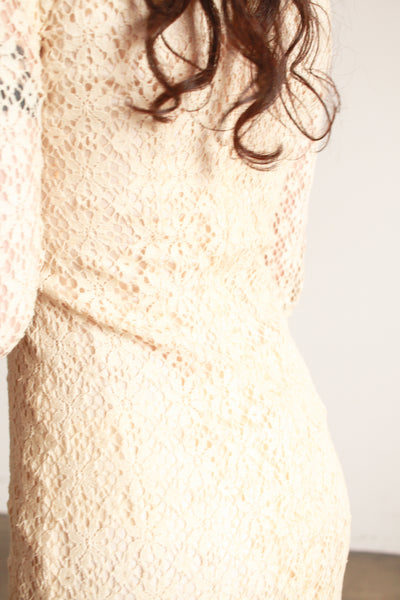 1960s Cream Lace Long Sleeve Midi Dress