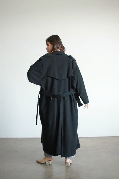 1980s French Black Felt Wool Trench Coat