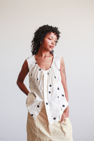 1990s Comme des Garçons Black and White Cotton Polka Dot Ruched Top