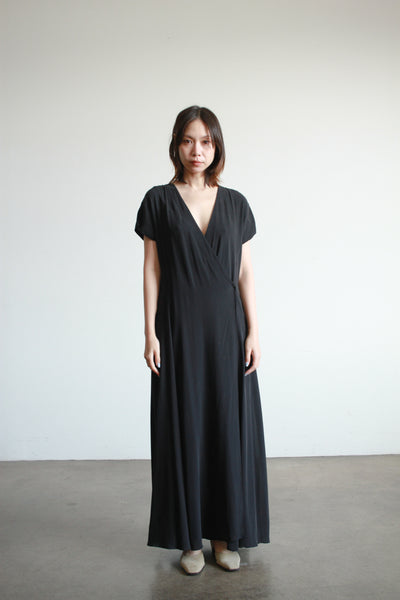 1990s Calvin Klein Black Silk Wrap Dress