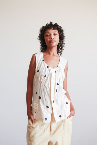 1990s Comme des Garçons Black and White Cotton Polka Dot Ruched Top