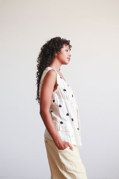 1990s Comme des Garçons Black and White Cotton Polka Dot Ruched Top