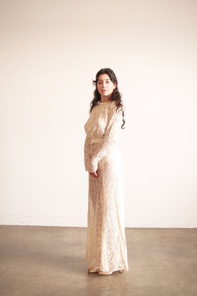 1930s Ivory Lace Long Sleeve Gown