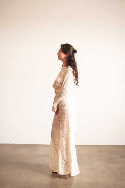 1930s Ivory Lace Long Sleeve Gown