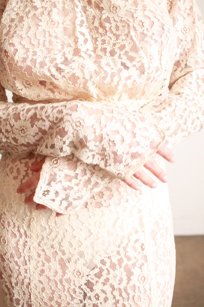 1930s Ivory Lace Long Sleeve Gown