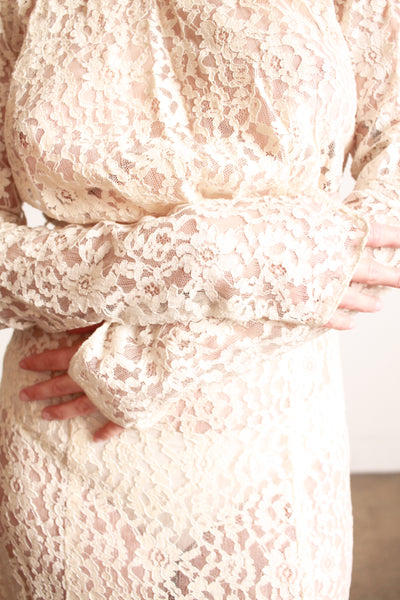 1930s Ivory Lace Long Sleeve Gown