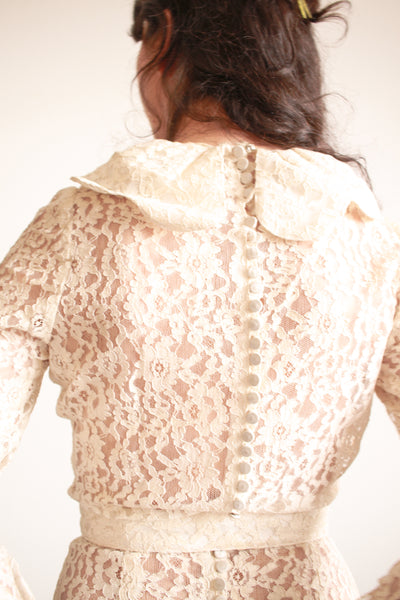 1930s Ivory Lace Long Sleeve Gown