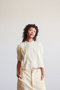 Victorian Pale Yellow Cotton Embroidered Blouse