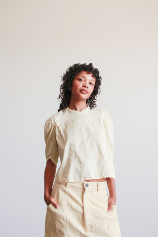 Victorian Pale Yellow Cotton Embroidered Blouse
