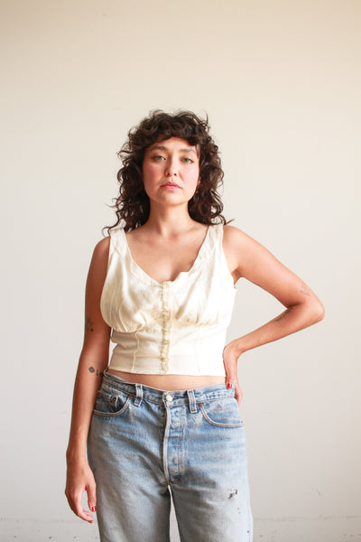 1950s Cream Cotton Button Up Blouse