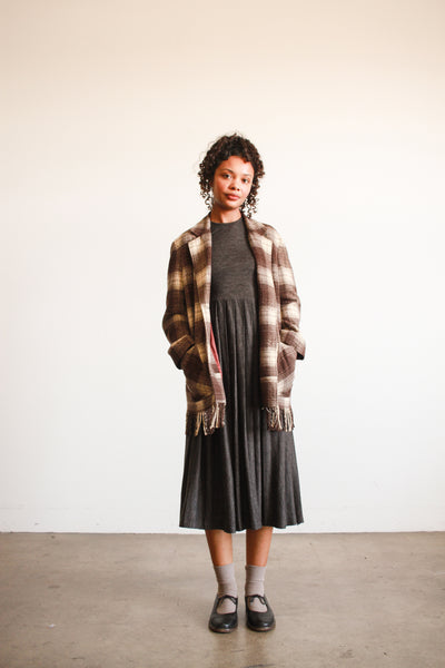 1990s Plaid Wool Brown Fringe Jacket