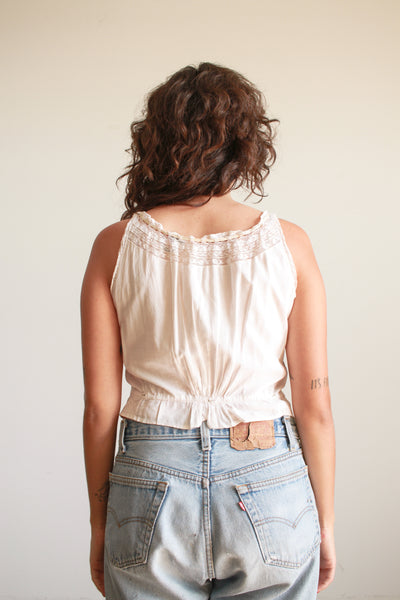 Antique Ecru Cotton Lace Inlay Corset Cover
