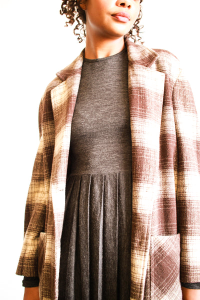 1990s Plaid Wool Brown Fringe Jacket