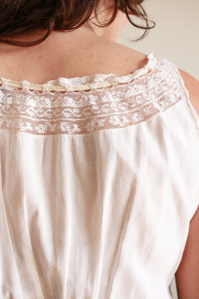 Antique Ecru Cotton Lace Inlay Corset Cover