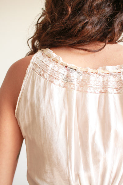 Antique Ecru Cotton Lace Inlay Corset Cover