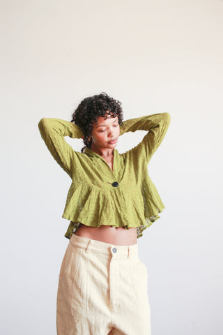 1950s Green Knit Peplum Blouse
