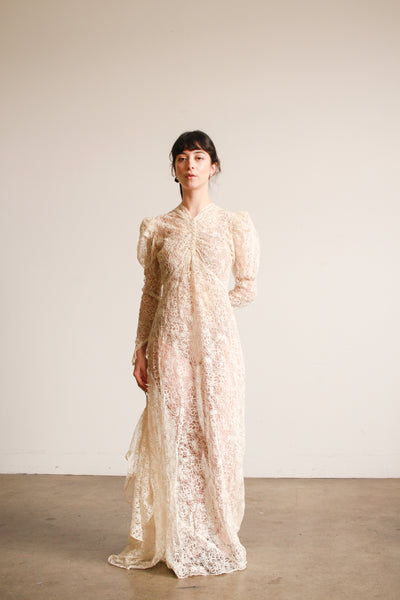 1930s Ivory Lace Bias Cut Gown