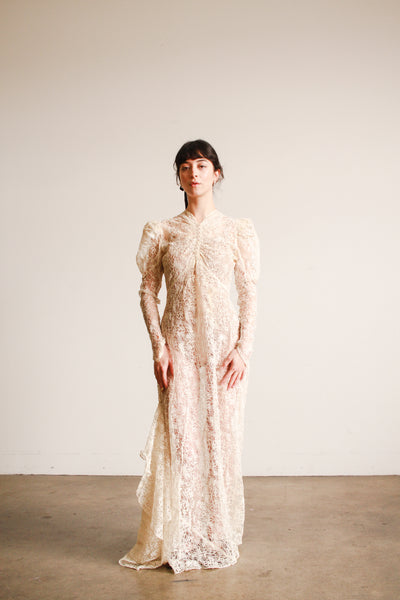 1930s Ivory Lace Bias Cut Gown