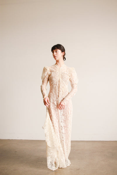 1930s Ivory Lace Bias Cut Gown