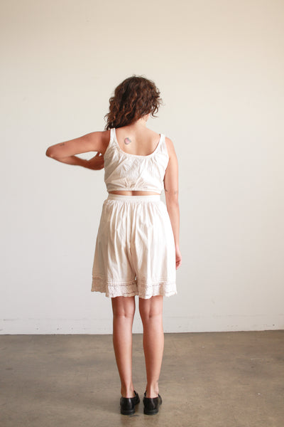 1950s White Cotton Crop Button Tank