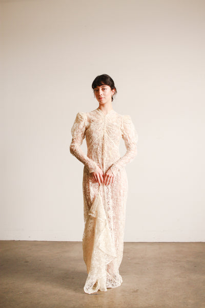 1930s Ivory Lace Bias Cut Gown