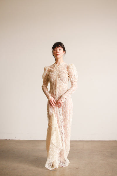 1930s Ivory Lace Bias Cut Gown