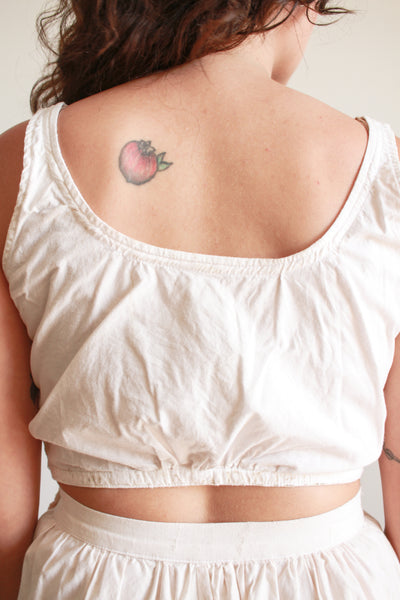 1950s White Cotton Crop Button Tank