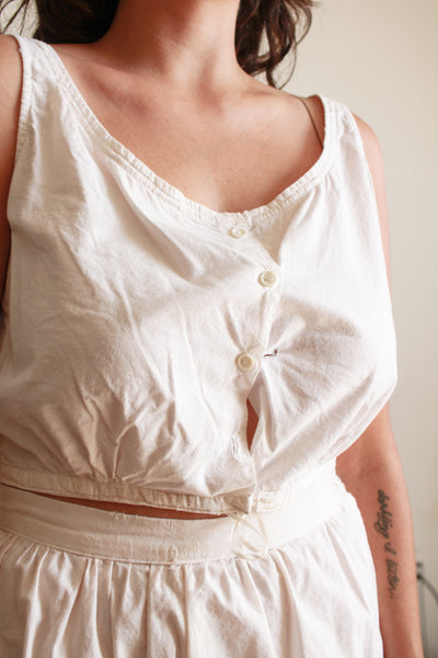 1950s White Cotton Crop Button Tank