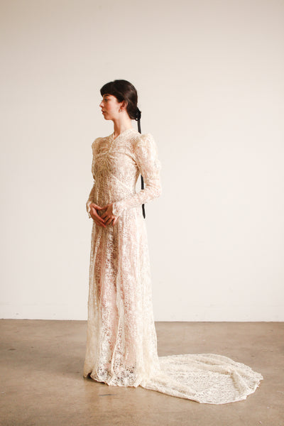 1930s Ivory Lace Bias Cut Gown