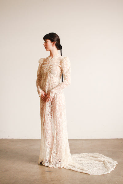 1930s Ivory Lace Bias Cut Gown