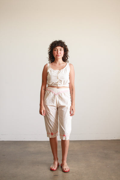 1950s Cream Jacquard Lace Trim Capris