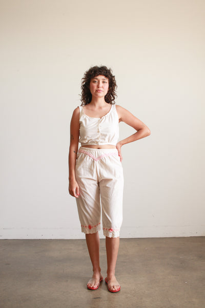 1950s Cream Jacquard Lace Trim Capris