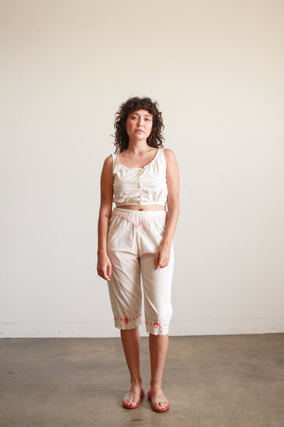 1950s Cream Jacquard Lace Trim Capris