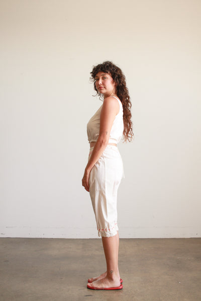 1950s Cream Jacquard Lace Trim Capris