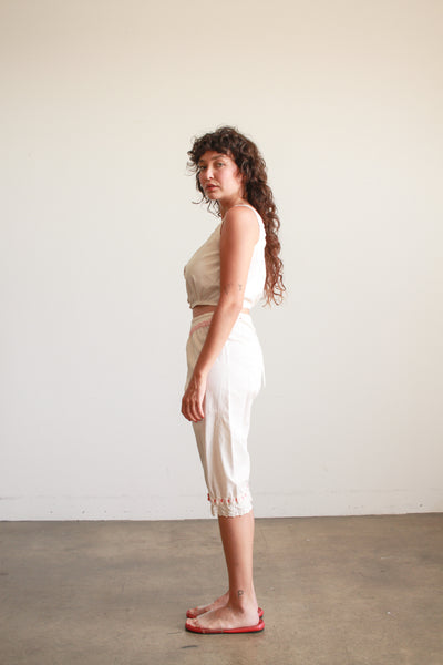 1950s Cream Jacquard Lace Trim Capris