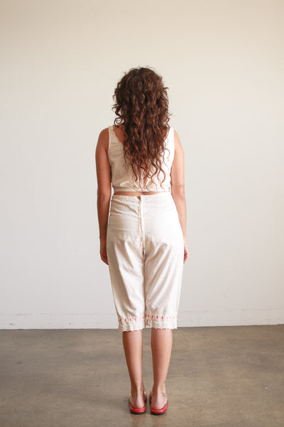 1950s Cream Jacquard Lace Trim Capris