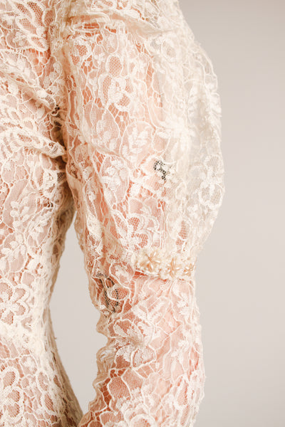 1930s Ivory Lace Bias Cut Gown