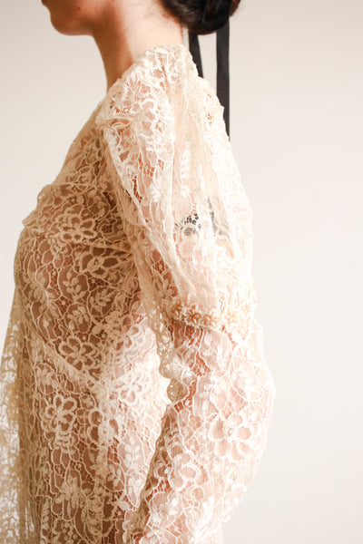 1930s Ivory Lace Bias Cut Gown