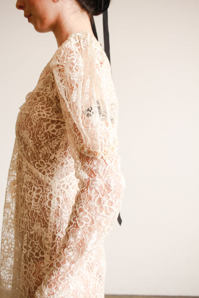 1930s Ivory Lace Bias Cut Gown