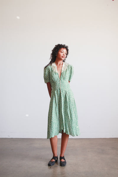 1940s Jade Rayon Polka Dot Midi Dress
