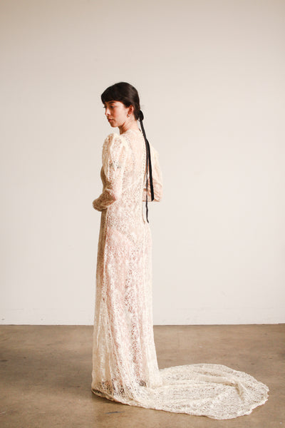 1930s Ivory Lace Bias Cut Gown