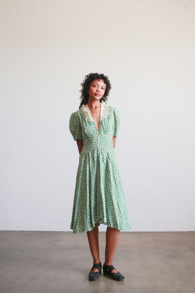1940s Jade Rayon Polka Dot Midi Dress