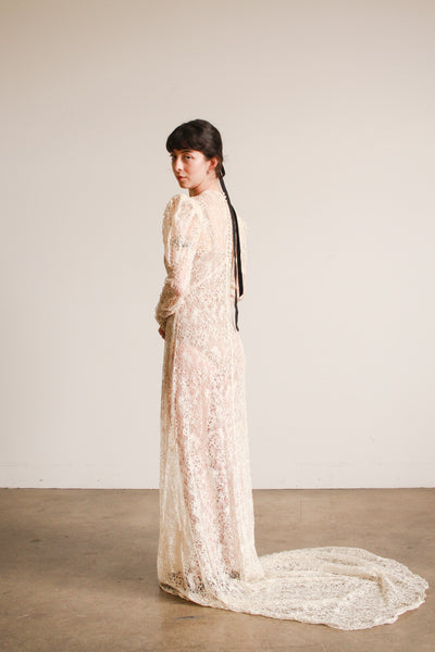 1930s Ivory Lace Bias Cut Gown