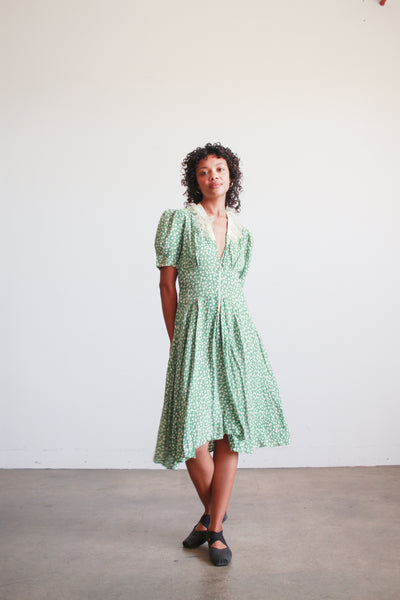 1940s Jade Rayon Polka Dot Midi Dress