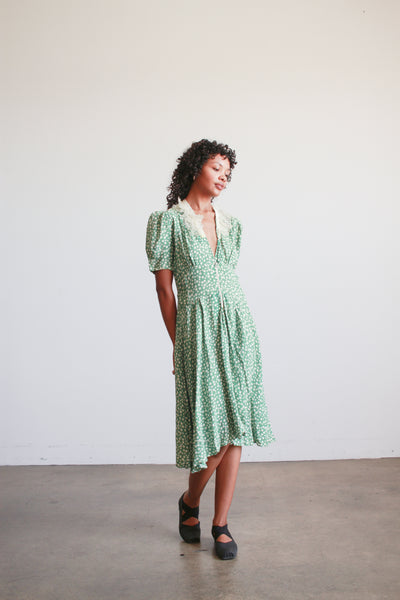 1940s Jade Rayon Polka Dot Midi Dress