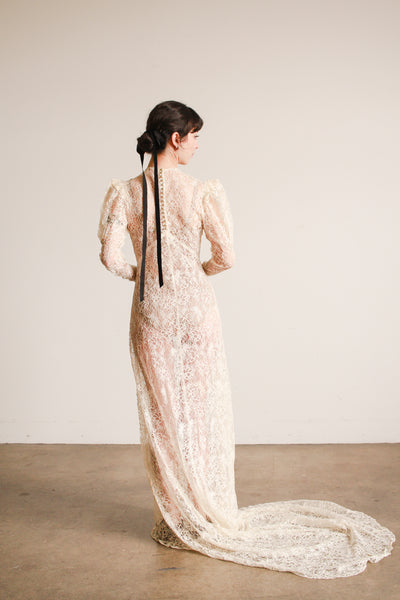 1930s Ivory Lace Bias Cut Gown